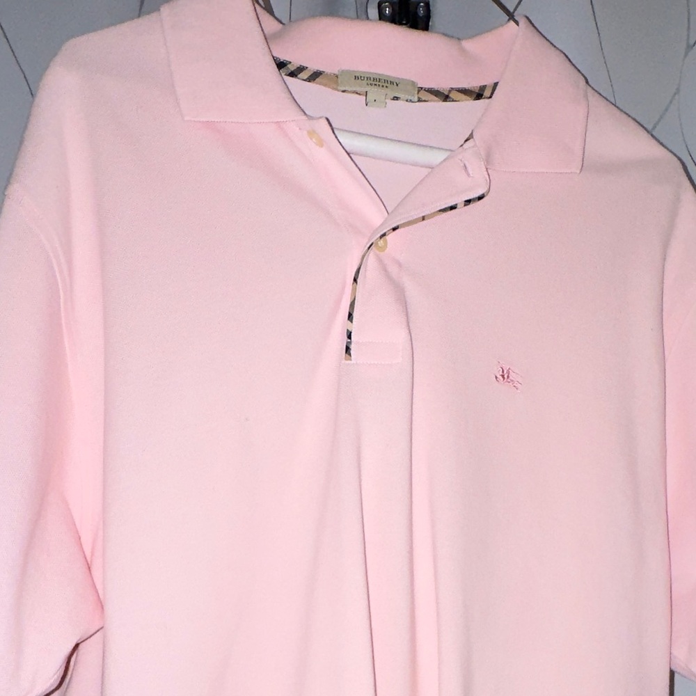 Burberry Light Pink Polo with Check Trim